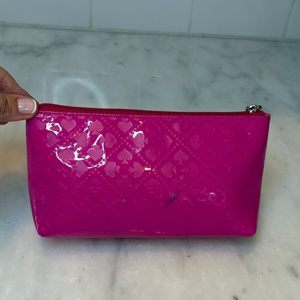 Kate Spade Fuchsia embossed logo Motif Travel Cosmetic Case Pouch Clutch - Picture 4 of 15